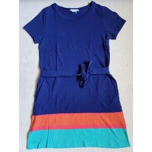 EUC Lacoste Colorblock Blue Orange Pique Mesh Cotton T-Shirt Dress with belt, 38